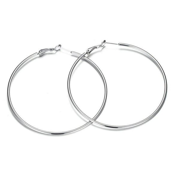 14K White Gold Filled Hoop Earrings 50mm 1.96" - Picture 5 of 5
